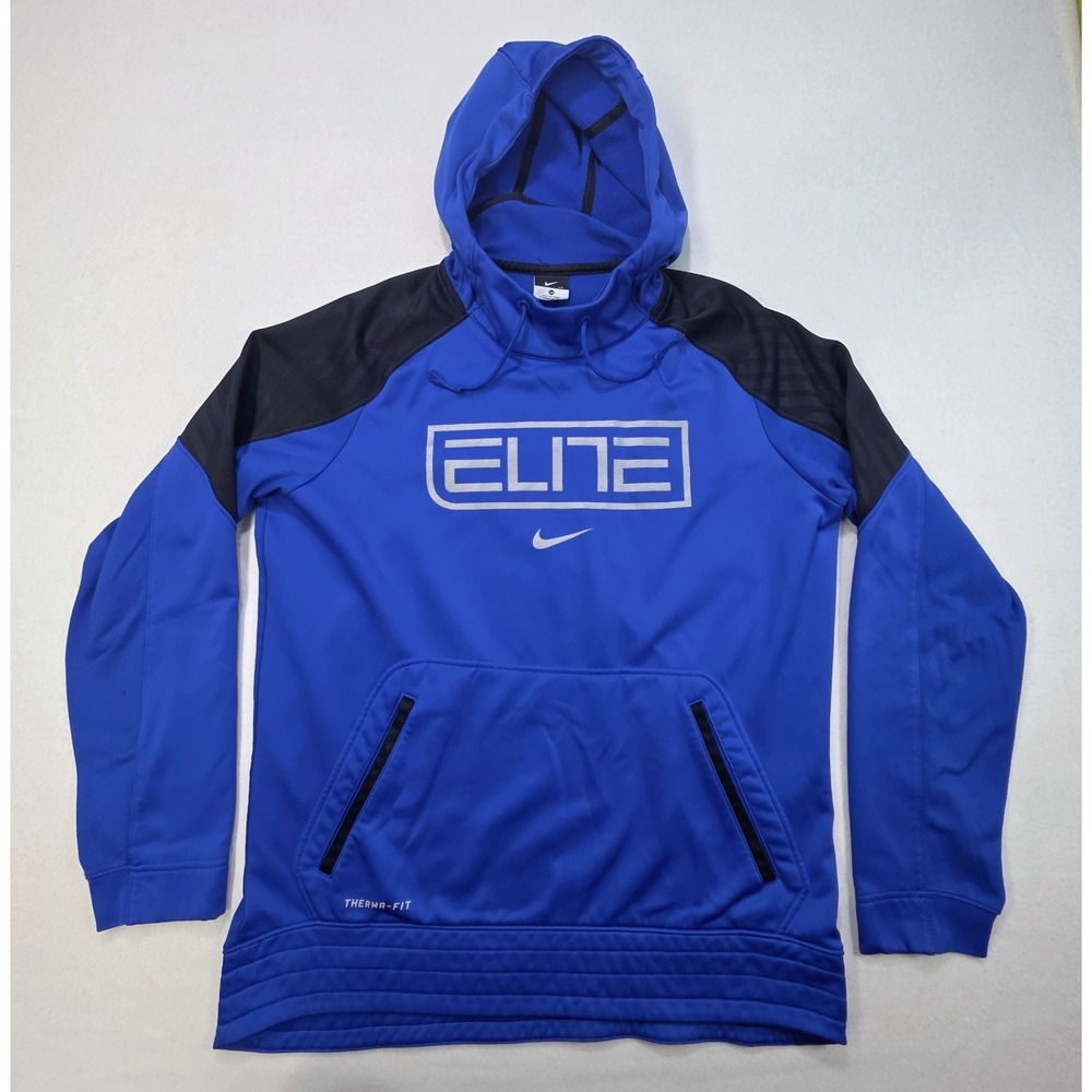 Nike Elite Hoodie Mens‎ M Blue Gray Pullover Mesh Back Panel Center Swoosh